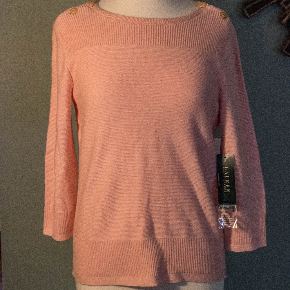 Ralph Lauren pink sweater with button accents 3/4